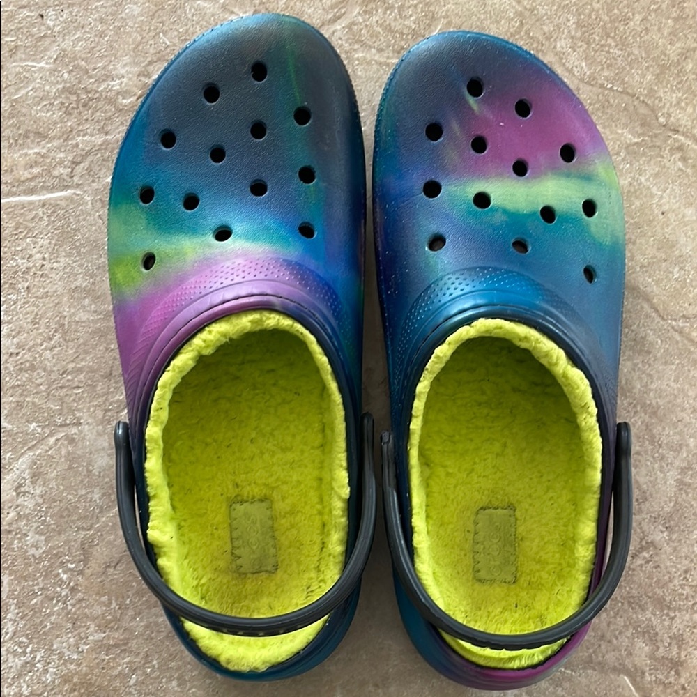 Crocs Classic Lined Clog Tie Dye Galaxy Blue Purple Green | Youth Size J6